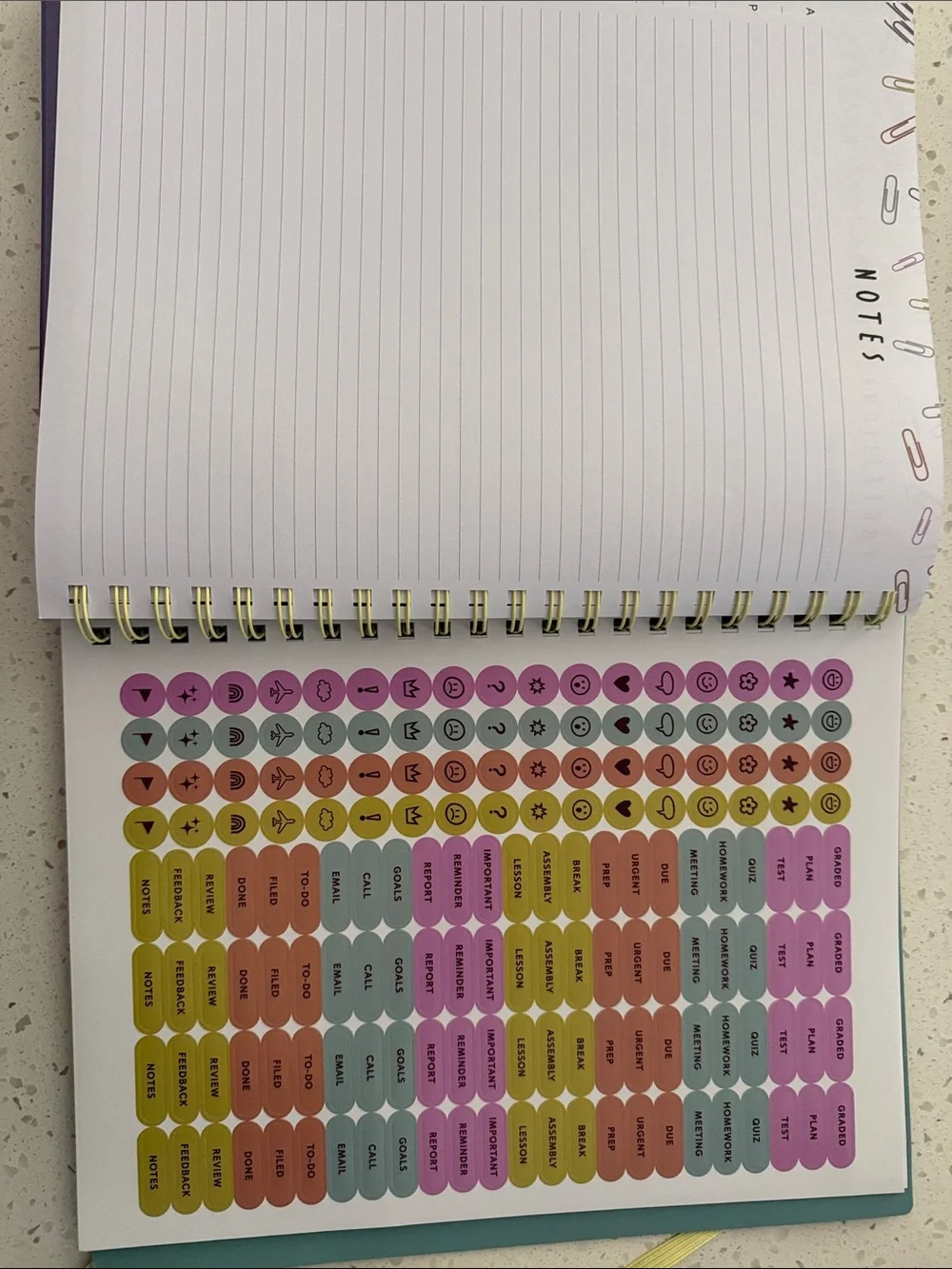 Pembrook 2026-2027 Teacher Planner – Black with Pastel Paperclip Design